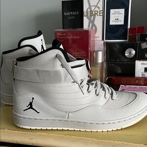 Jordan White High-Top Sneakers with Black Jumpman Accent